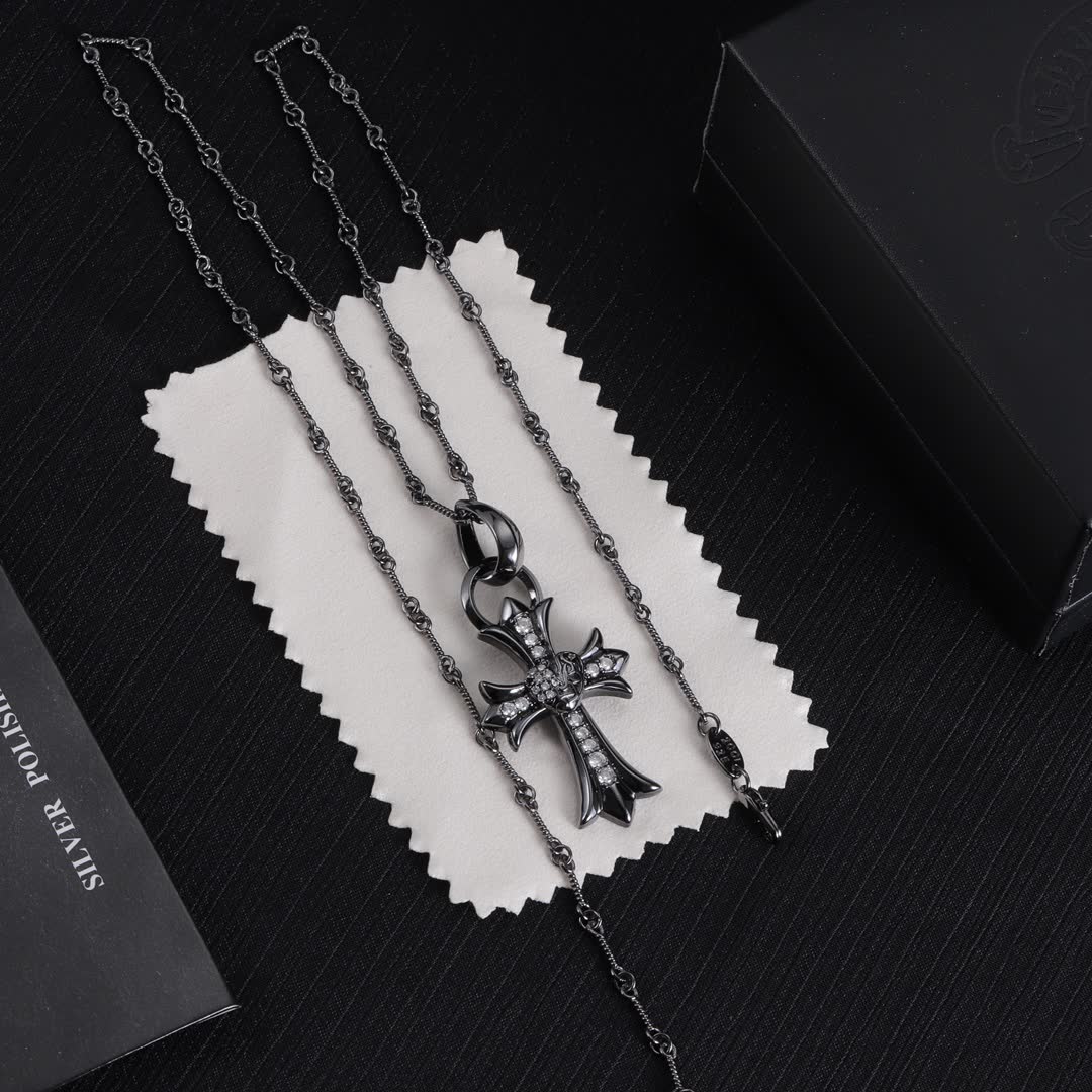 Chrome Hearts Chromatic Hearts Silver Cross Pendant with Diamonds